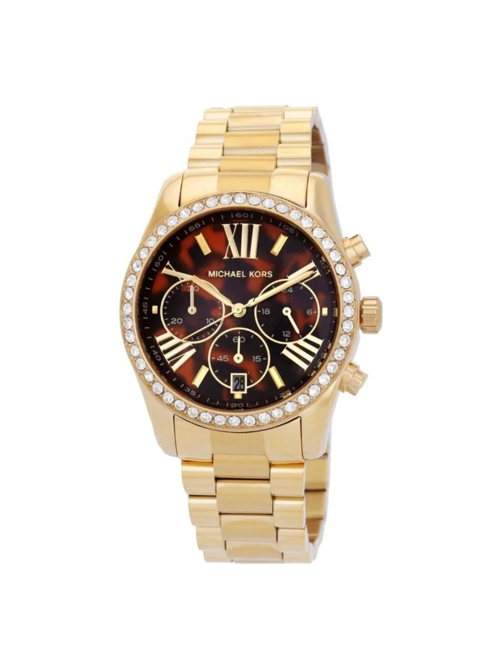 NWT Michael Kors Lexington Pave Chronograph Quartz Brown Dial Ladies Watch